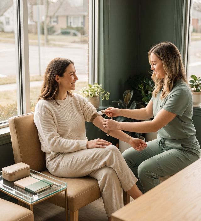 A member having a routine blood draw with a phlebotomist